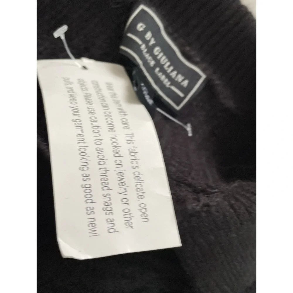 NWT G by Giuliana‎ Black Label Womens XXS Sweater Cable Knit Black Fringe Sleeve